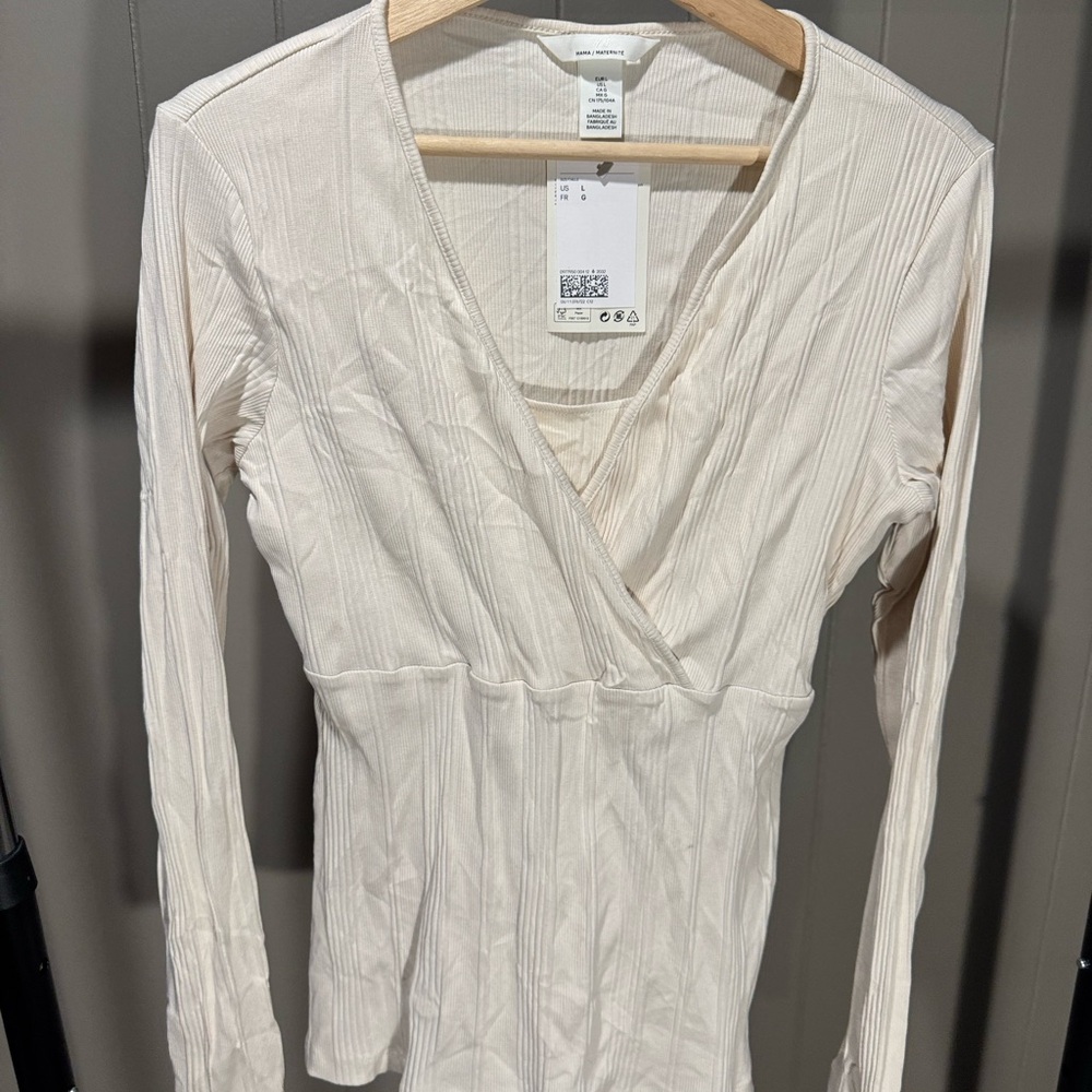 H&M Cream Ribbed Crossover Nursing Shirt